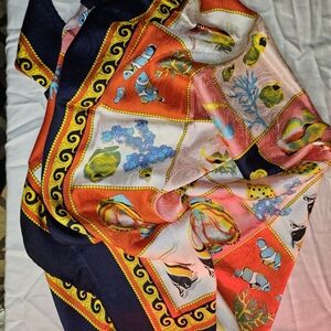 Vintage Italian silk scarf nautical fish coral print